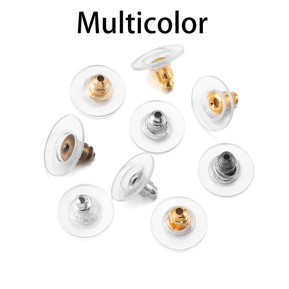 100Pcs/Lot Gold Post Nuts Silicon Stud Earring Back Blocked Ear Plugging for Earrings Stoppers Jewelry Making Accessories