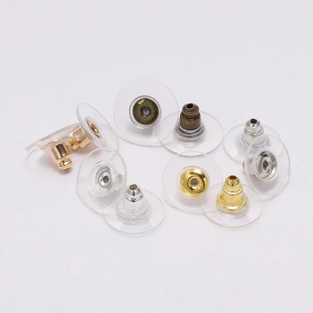 100Pcs/Lot Gold Post Nuts Silicon Stud Earring Back Blocked Ear Plugging for Earrings Stoppers Jewelry Making Accessories