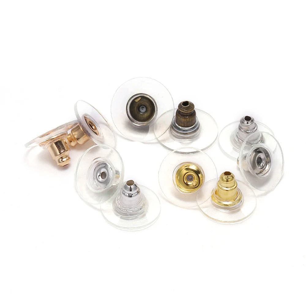 100Pcs/Lot Gold Post Nuts Silicon Stud Earring Back Blocked Ear Plugging for Earrings Stoppers Jewelry Making Accessories