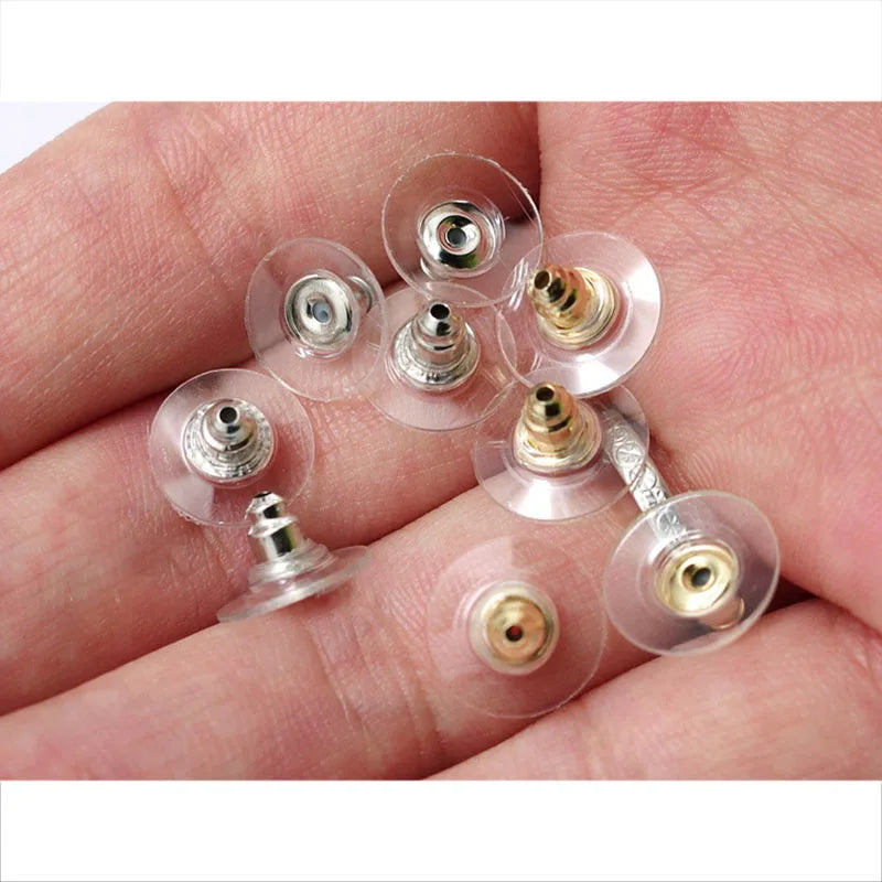 100Pcs/Lot Gold Post Nuts Silicon Stud Earring Back Blocked Ear Plugging for Earrings Stoppers Jewelry Making Accessories