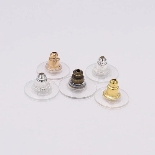 100Pcs/Lot Gold Post Nuts Silicon Stud Earring Back Blocked Ear Plugging for Earrings Stoppers Jewelry Making Accessories